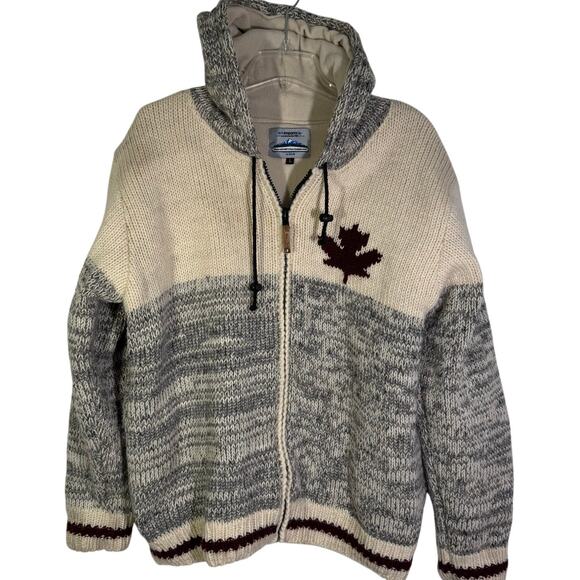 Vintage Ark Imports Men's L Wool Zip Up Knit Jacket with Canada Maple Leaf - Picture 1 of 6